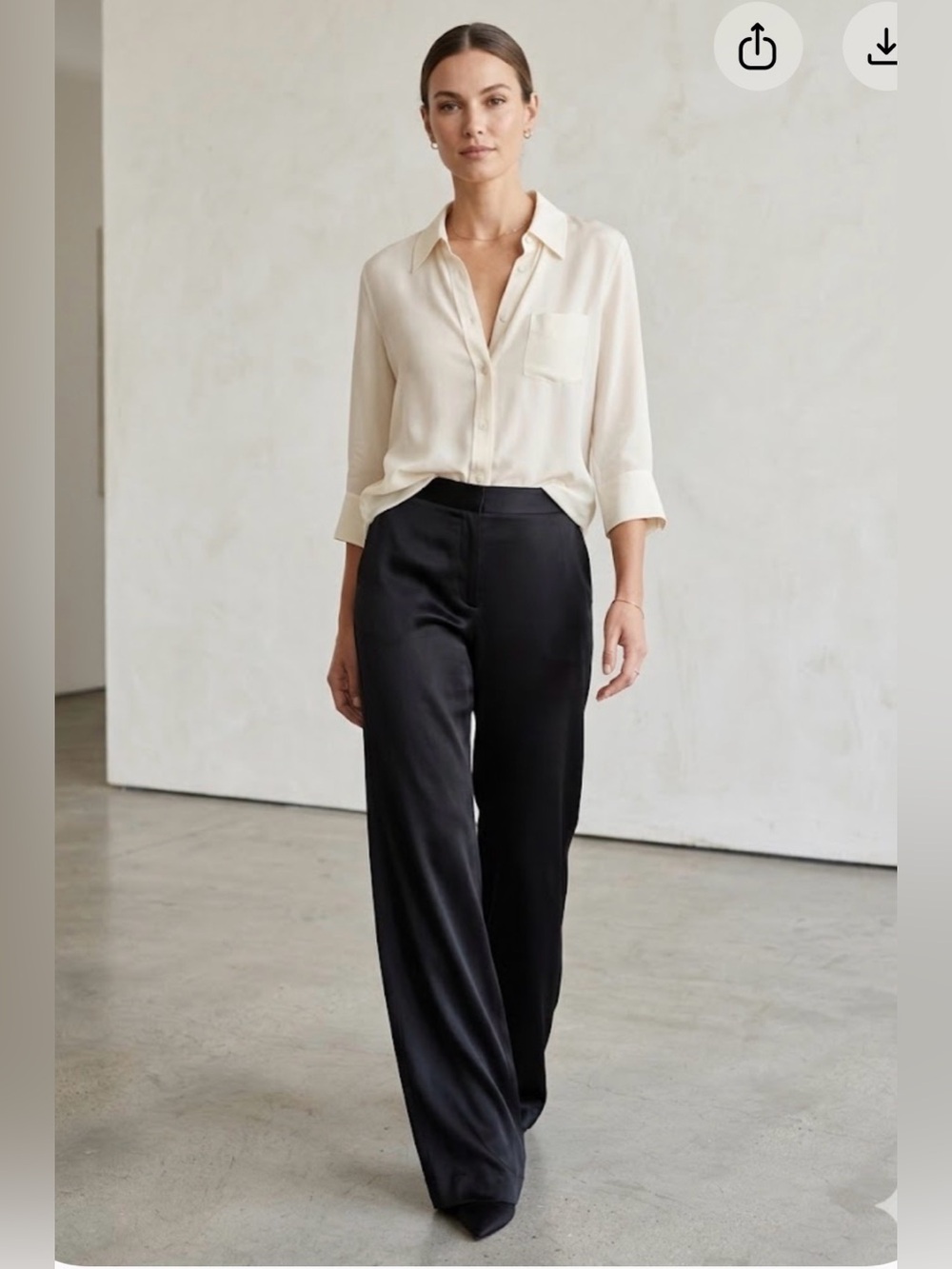 l'agence silk blouse Fluid 3/4 Sleeve Button Dowm Shirt Pocket Size M